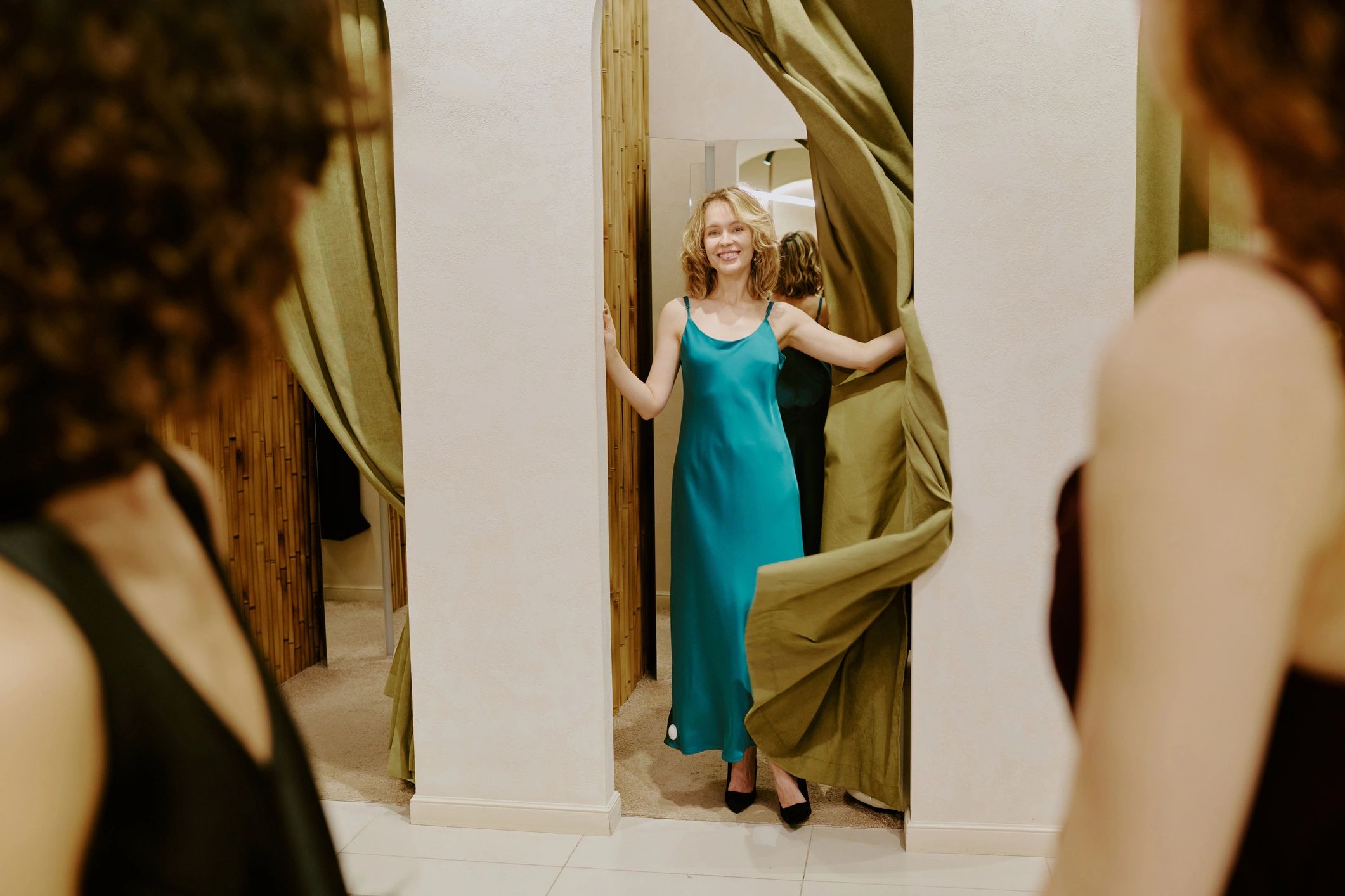 Fashion styling moment with silk dress