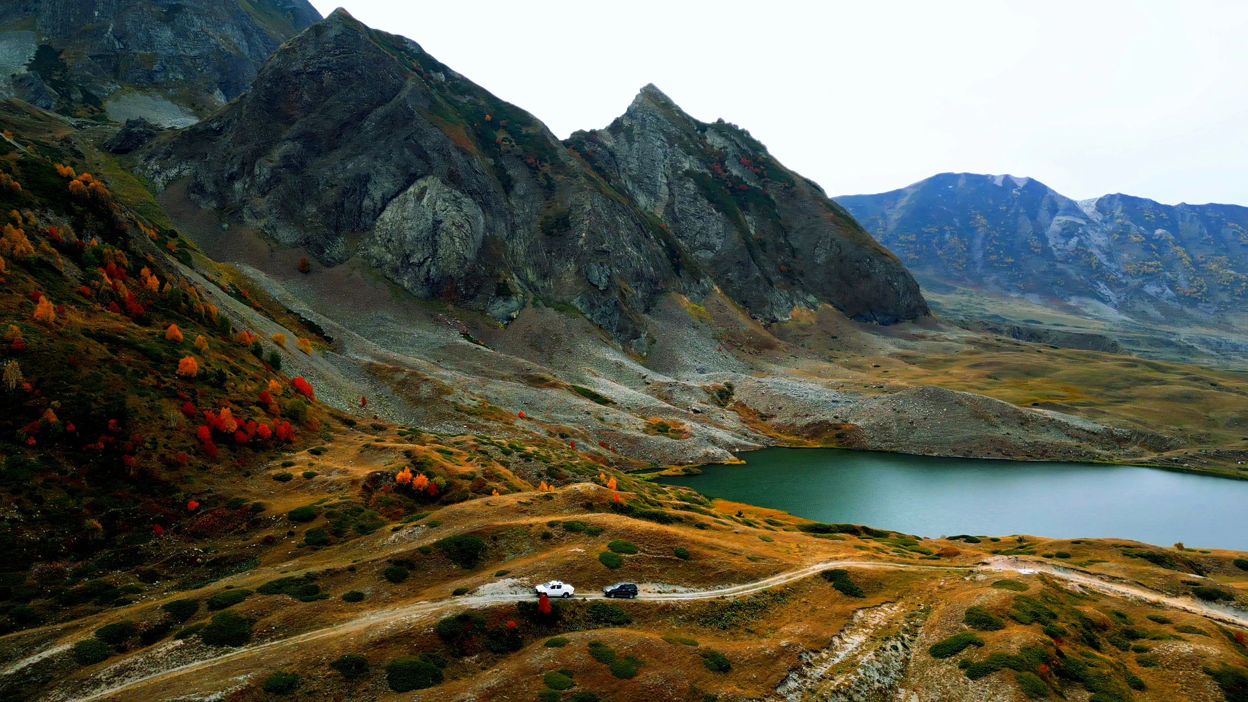 Autumn landscape with mountain lakes and colorful foliage